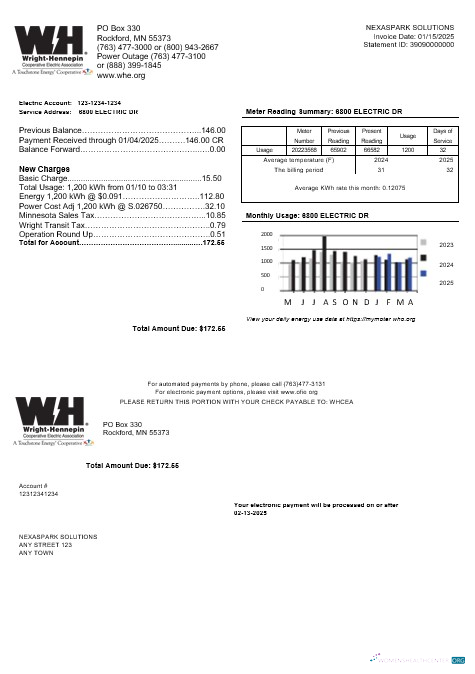 USA Minnesota Wright Hennepin business utility bill template in Word and PDF formats